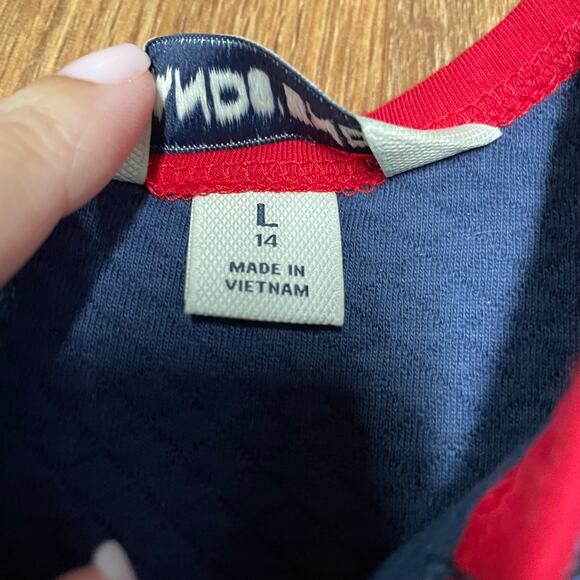 Lands End Girls Red White Blue Quilted Heart Embellished Bow Dress Size 14 Large - Picture 8 of 9